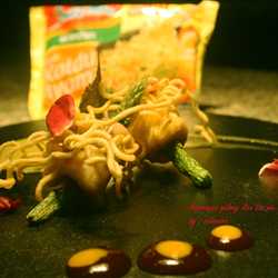 asparagus gulung ikan dan mie dengan hollandaise saus